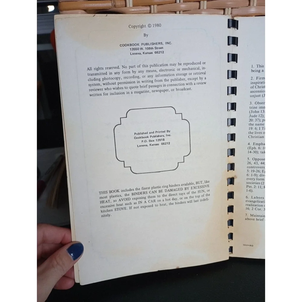 Fraternity Church Of The Brethren Winston-Salem, NC Cookbook Spiral 1980 Dunkers